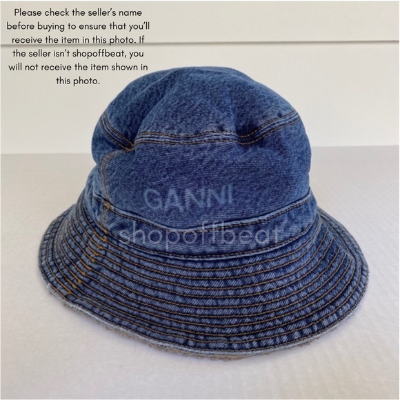 NEW Ganni Logo Organic Cotton Denim Bucket Hat XS/S main image 4